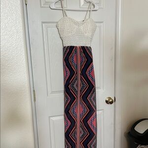Rue21 White and Multicolor Geometric Maxi Dress